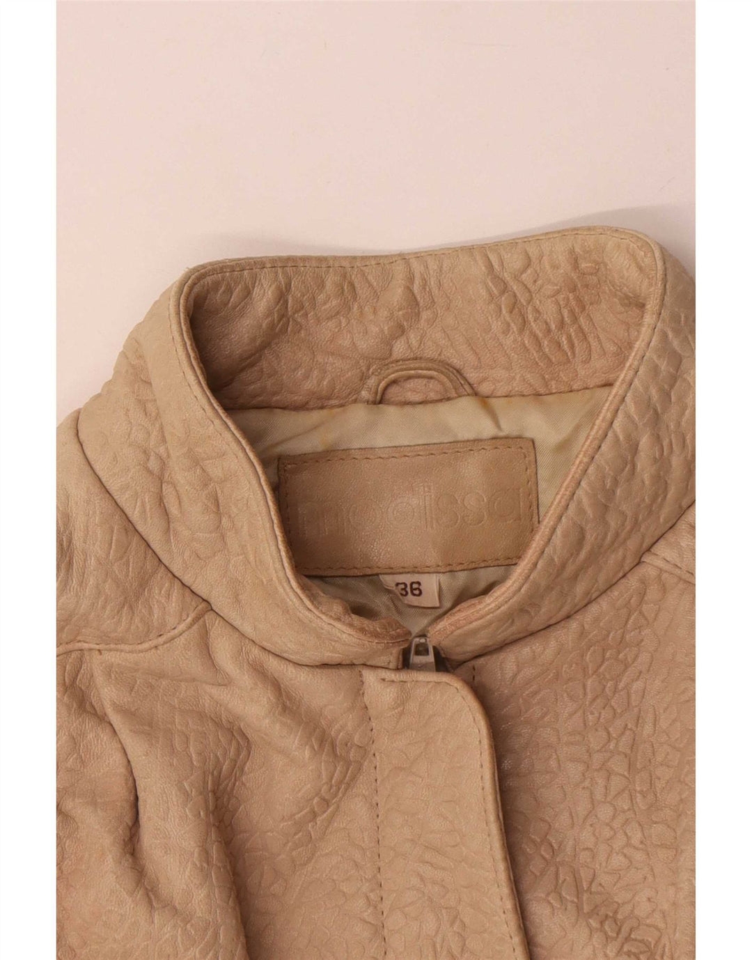 Giacca in pelle oversize da donna vintage EU 36 piccola stampa animalier beige