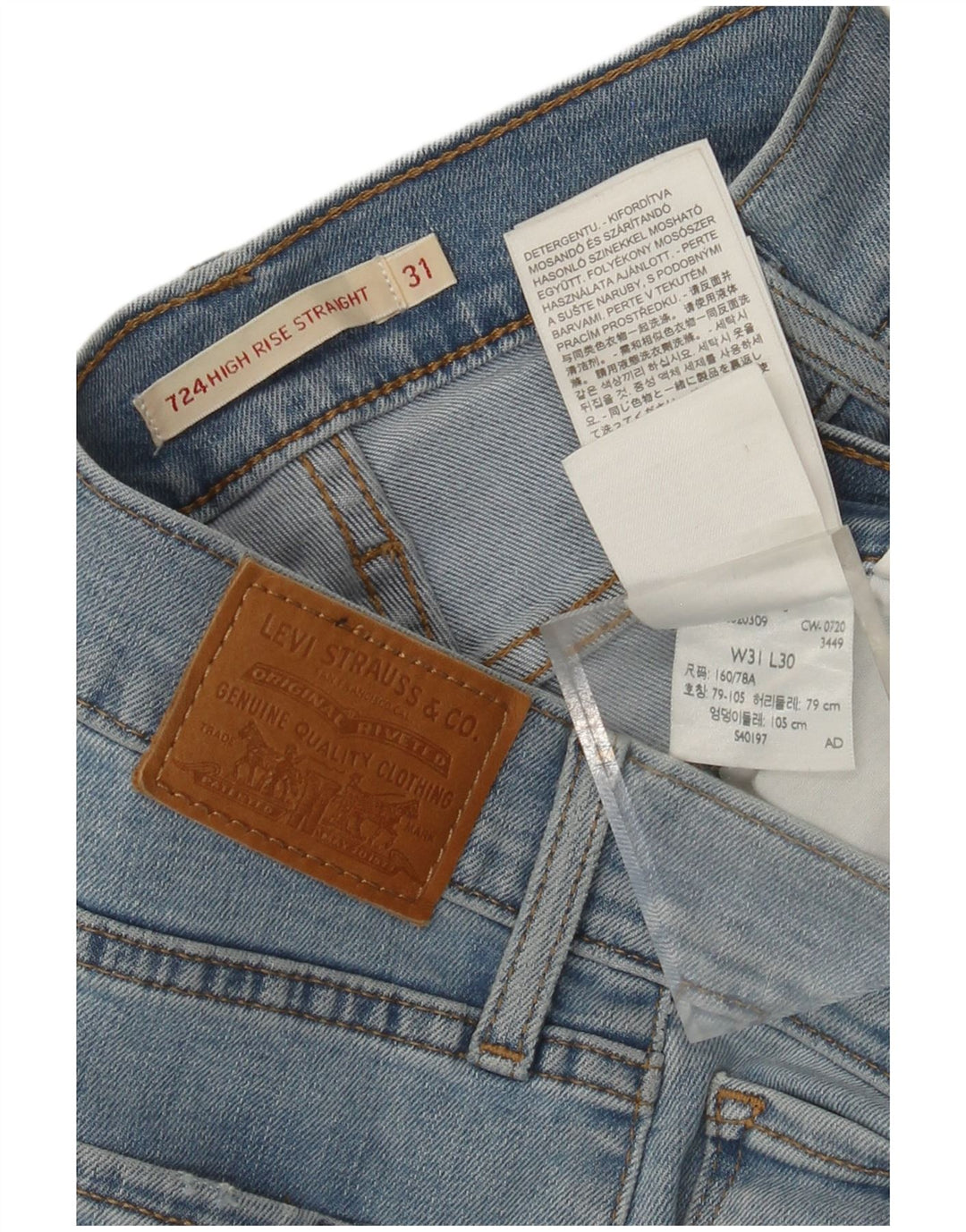 LEVI'S Jeans dritti a vita alta da donna 724 W31 L30 cotone blu