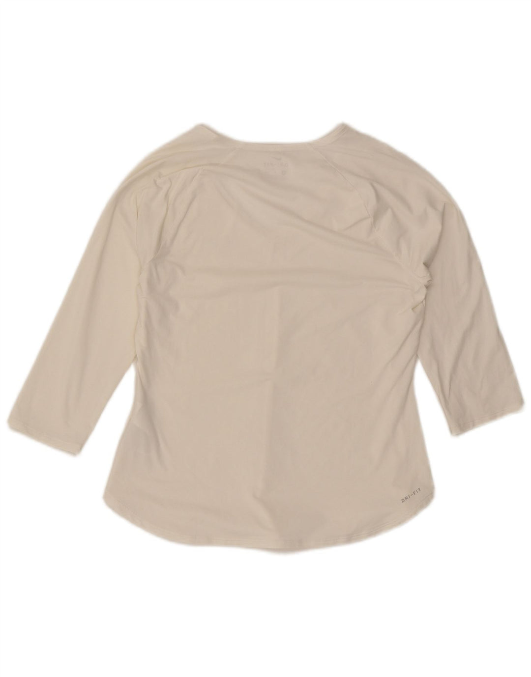 Nike Dri Fit Top Manica 3/4 da Donna UK 12 Medio Bianco Poliestere