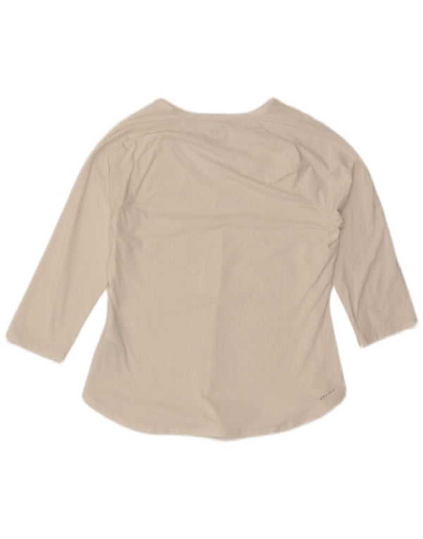 Nike Dri Fit Top Manica 3/4 da Donna UK 12 Medio Bianco Poliestere