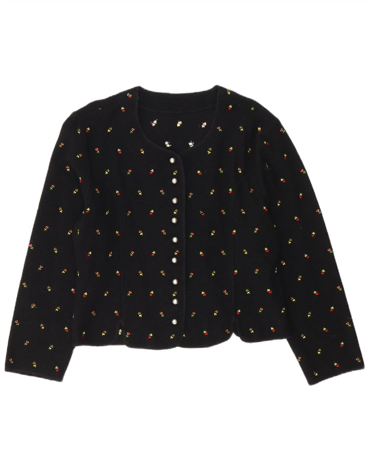 Giacca blazer da donna vintage UK 14 lana floreale nera media