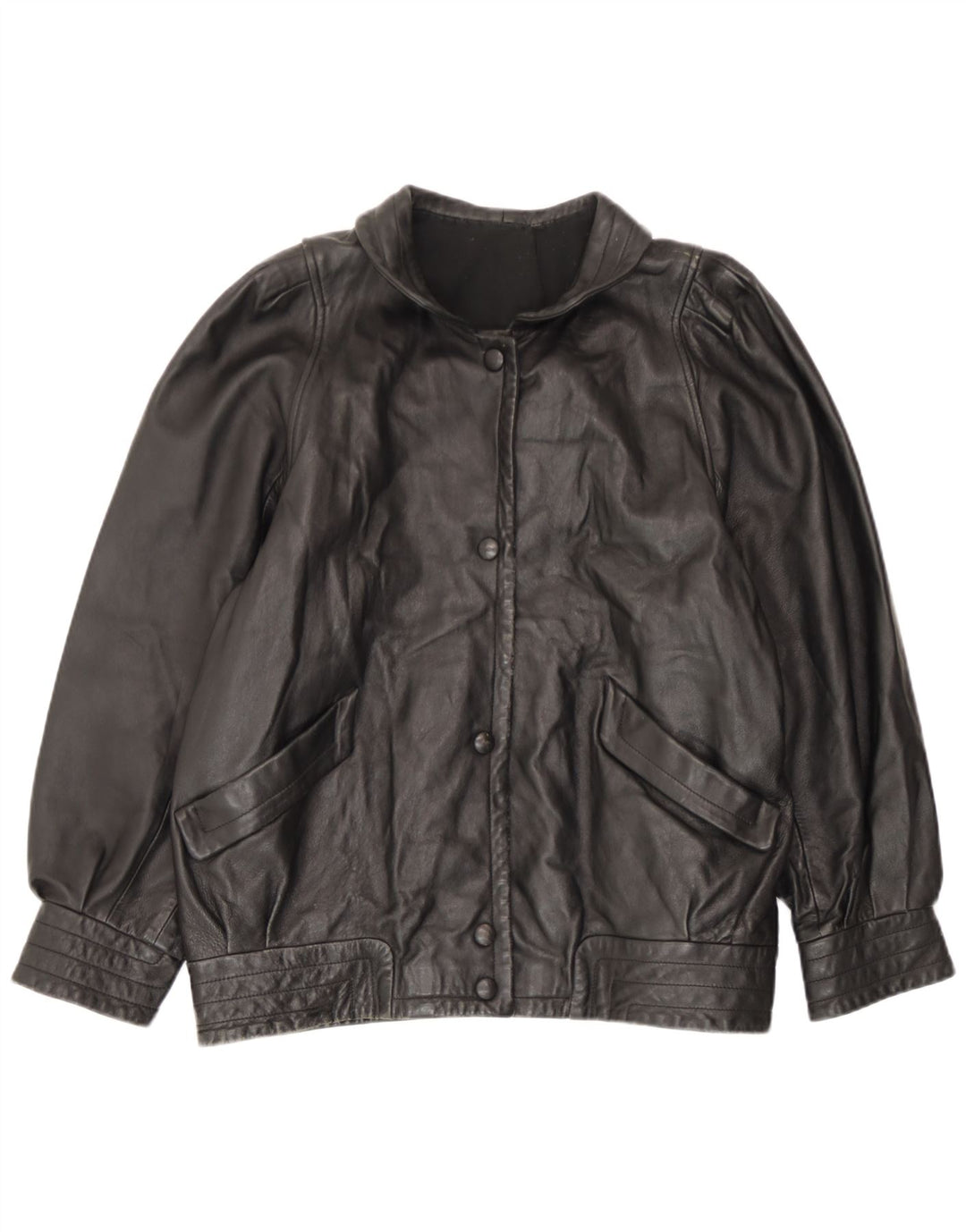 Giacca in pelle vintage da donna UK 14 grande nera
