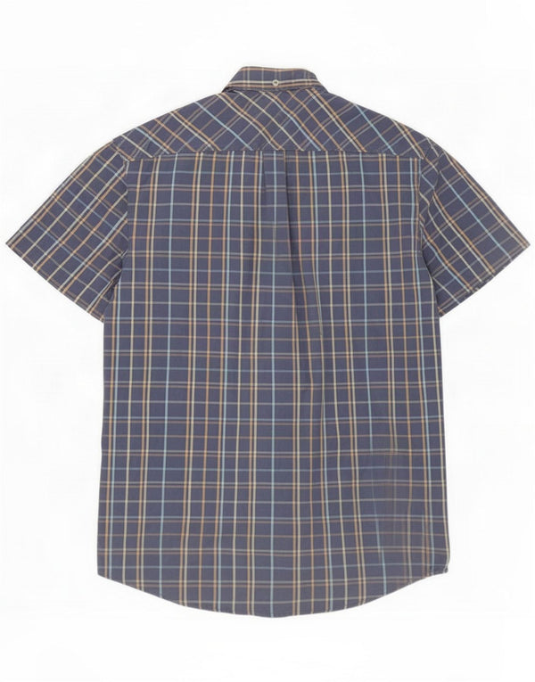 Penguin Mens Short Sleeve Shirt Medium Blue Check Cotton
