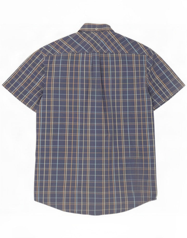 Penguin Camicia a maniche corte da uomo in cotone a quadri blu medio