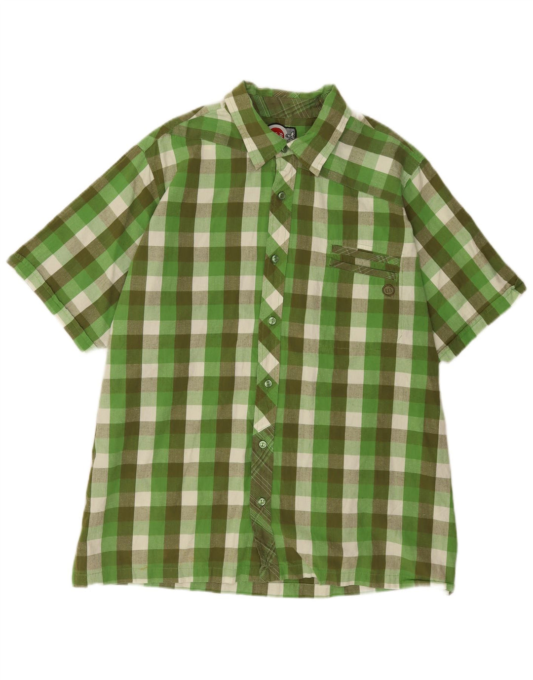 Camicia a maniche corte da uomo Animal 2XL in cotone a quadri verdi