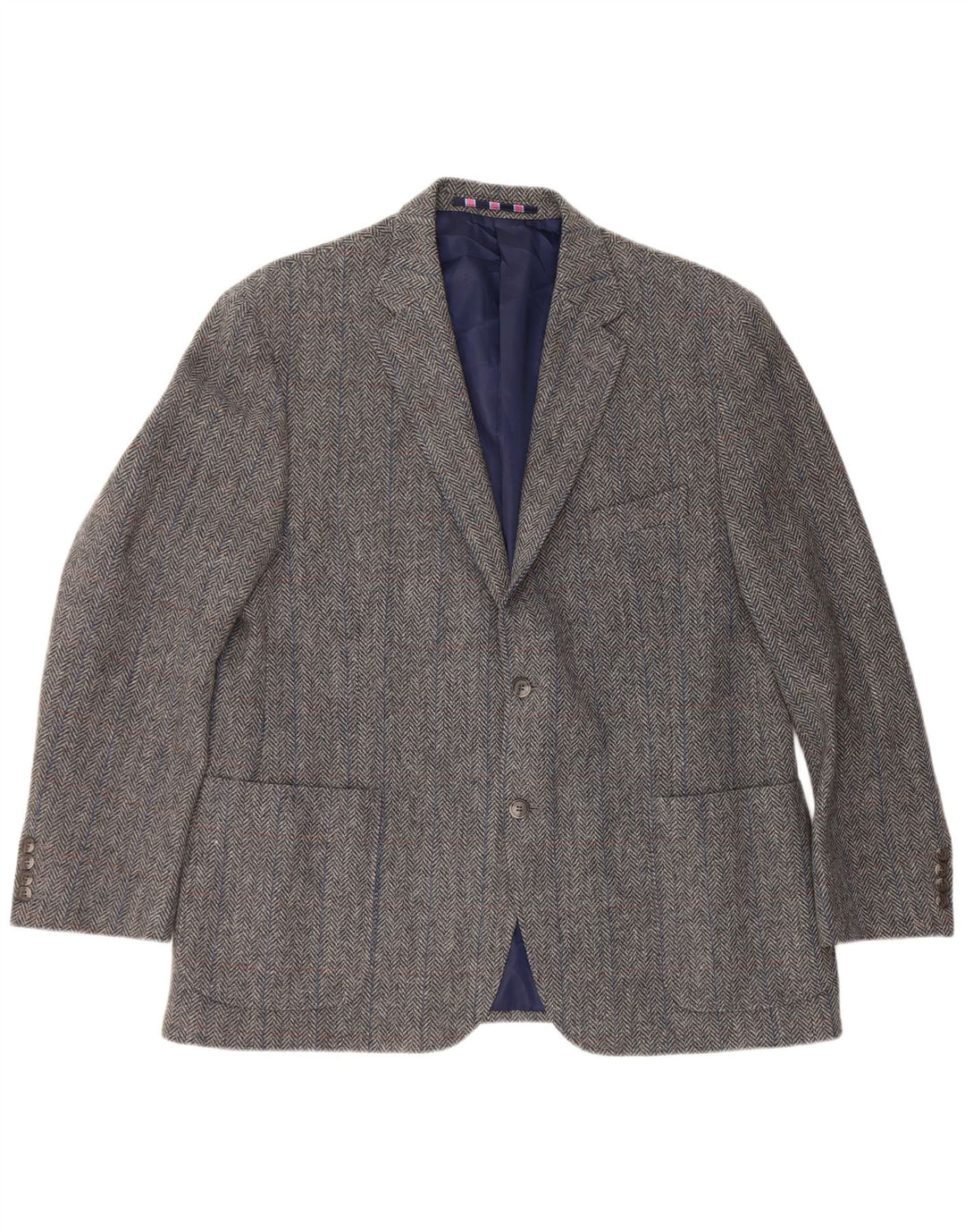 Giacca blazer a 2 bottoni da uomo Marks & Spencer UK 46 XL lana a spina di pesce grigia