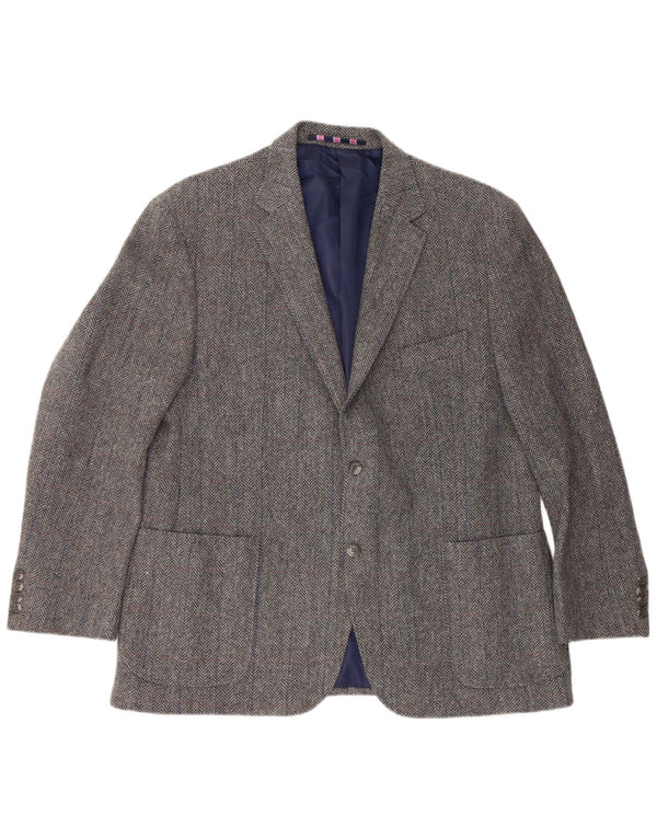 Giacca blazer a 2 bottoni da uomo Marks & Spencer UK 46 XL lana a spina di pesce grigia