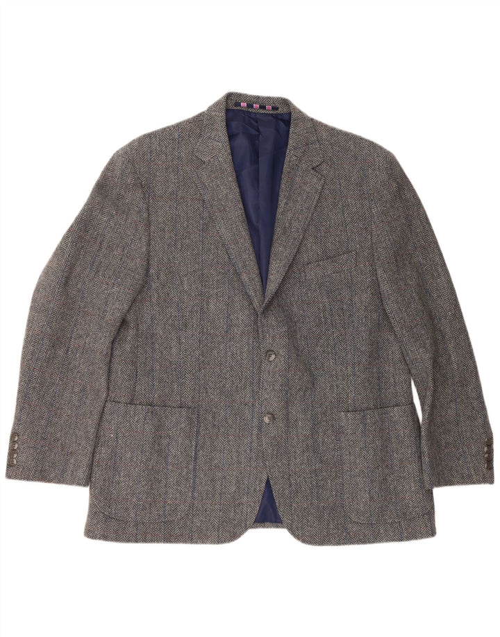 Giacca blazer a 2 bottoni da uomo Marks & Spencer UK 46 XL lana a spina di pesce grigia