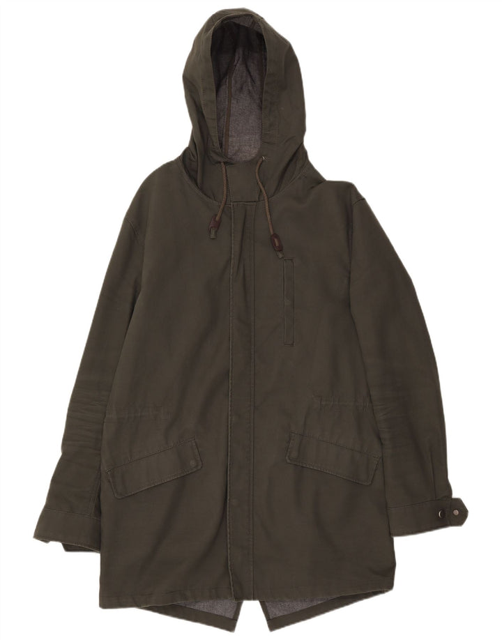 Giacca Parka con cappuccio da uomo Zara UK 40 grande cotone kaki