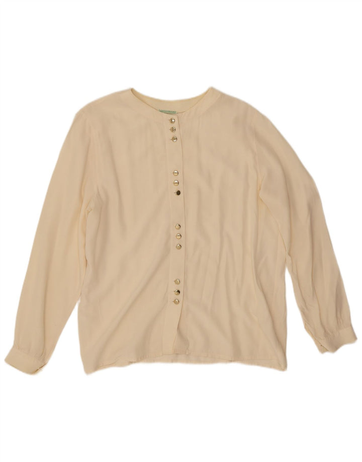 Camicetta camicia vintage da donna UK 14 seta media bianco sporco