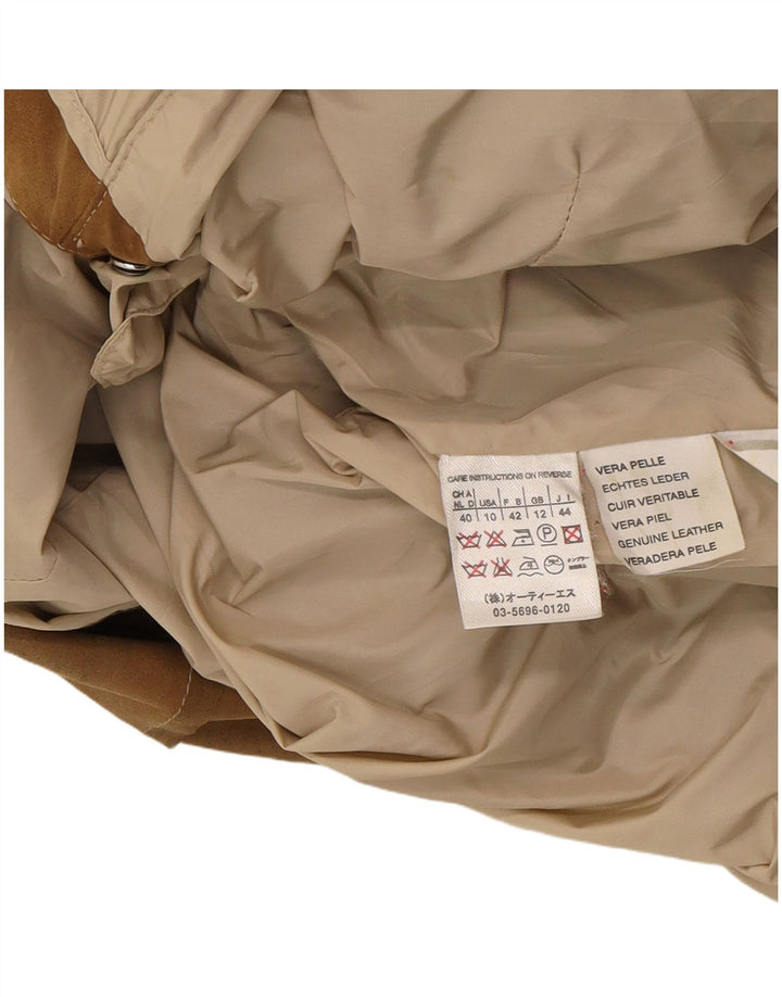 MAX MARA Womens Hooded Parka Jacket UK 12 Medium Brown Colourblock Leather