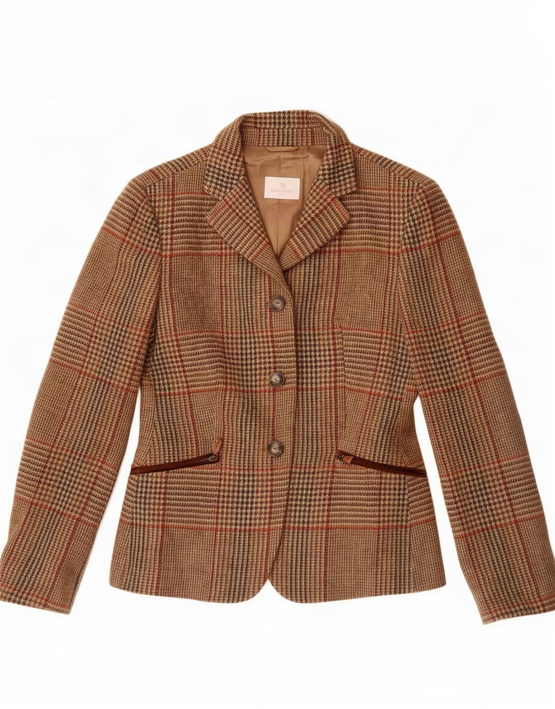 Giacca blazer a 3 bottoni da donna Norton Wilson IT 44 scozzese marrone medio