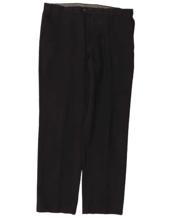 MARKS & SPENCER Pantaloni da abito vestibilità regolare da uomo W36 L33 poliestere blu navy