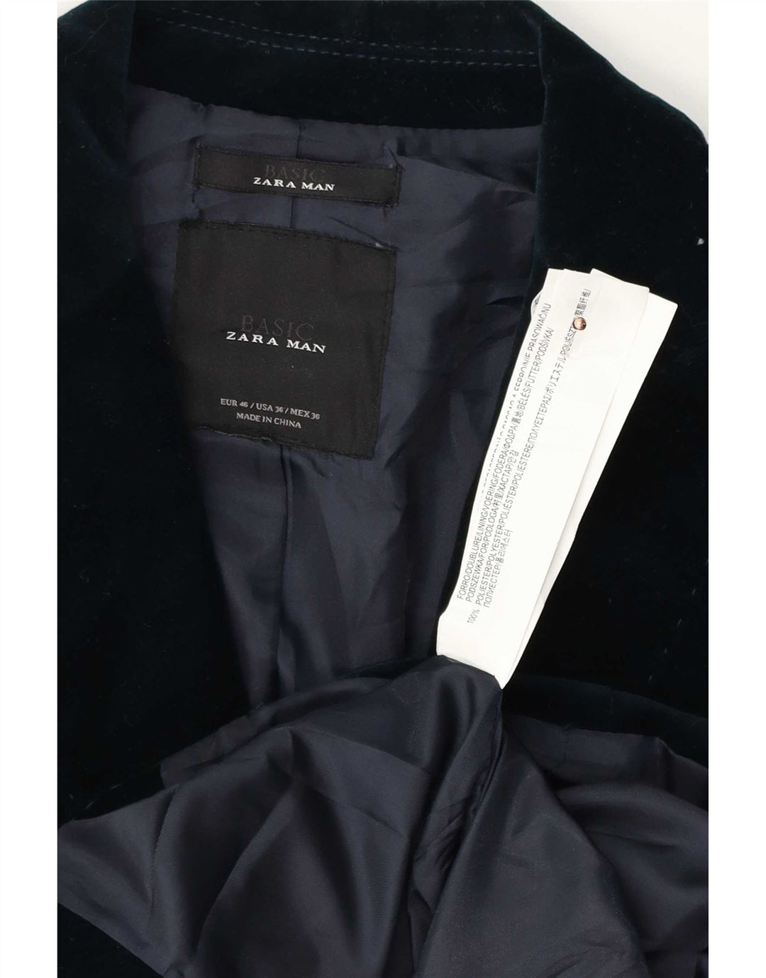 Giacca blazer in velluto da uomo a 2 bottoni Zara EU 46 piccola in poliestere blu navy