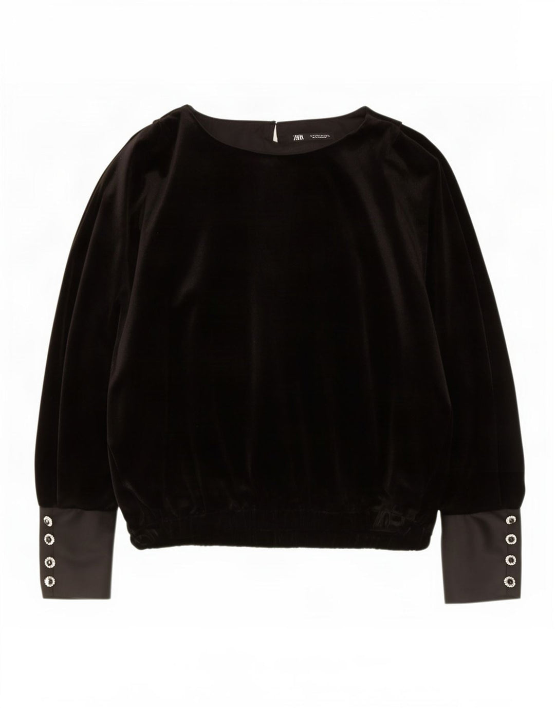 Zara Donna Camicetta Oversize in Velluto a Maniche Lunghe Top UK 14 Medio Nero