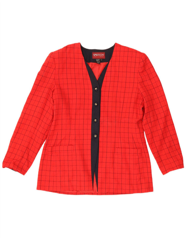 Giacca blazer vintage da donna a 4 bottoni US 12 grande poliestere a quadri rossi
