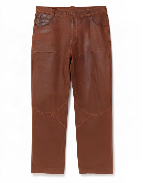 Pantaloni casual dritti in pelle da uomo vintage UK 42 Large W34 L30 Marrone