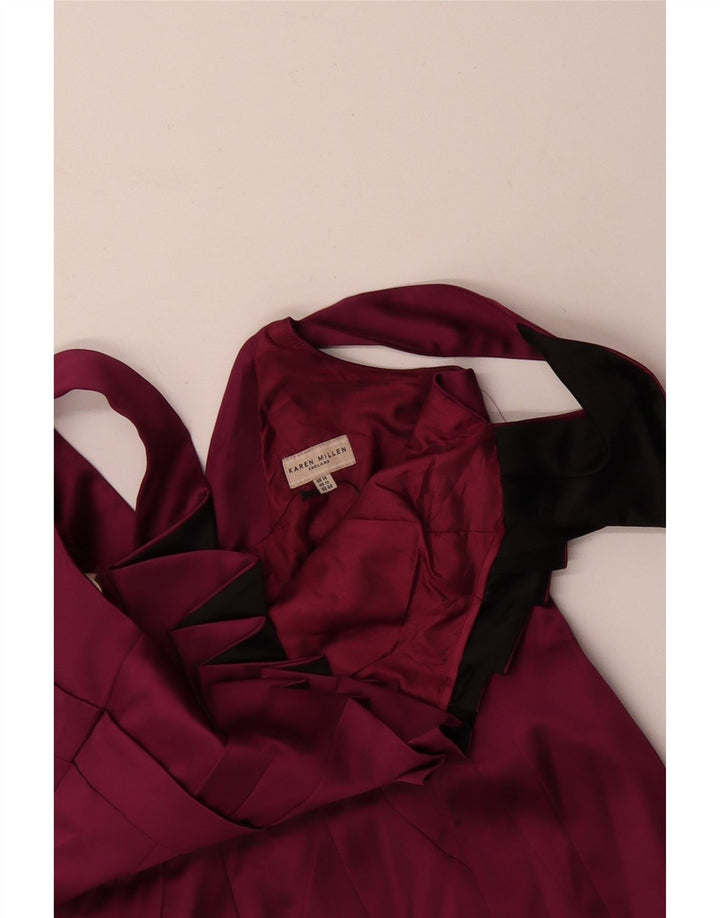 KAREN MILLEN Abito aderente senza maniche da donna UK 16 Grande acetato bordeaux