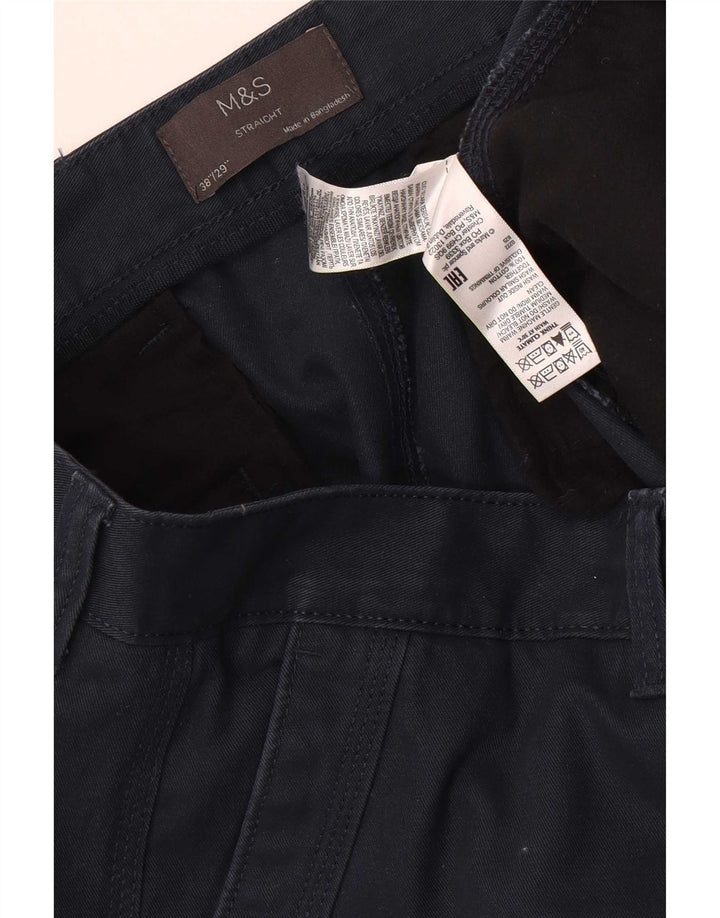 Pantaloni cargo dritti da uomo Marks & Spencer W38 L29 cotone blu navy