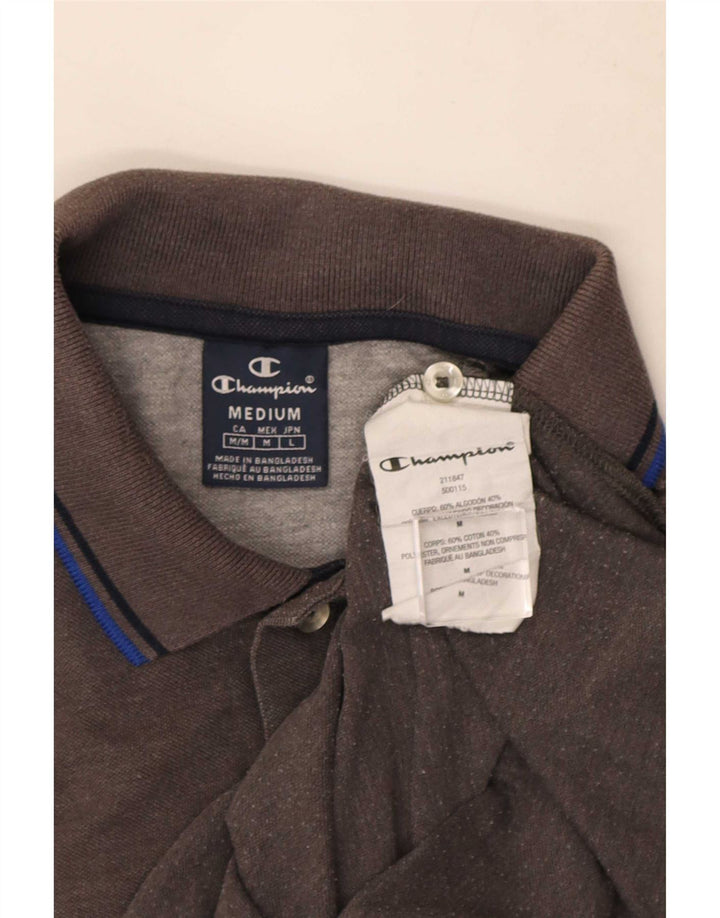 Polo da uomo Champion in cotone a righe grigio medio