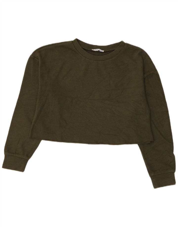 Felpa corta oversize da donna Zara, maglione UK 10 piccolo kaki