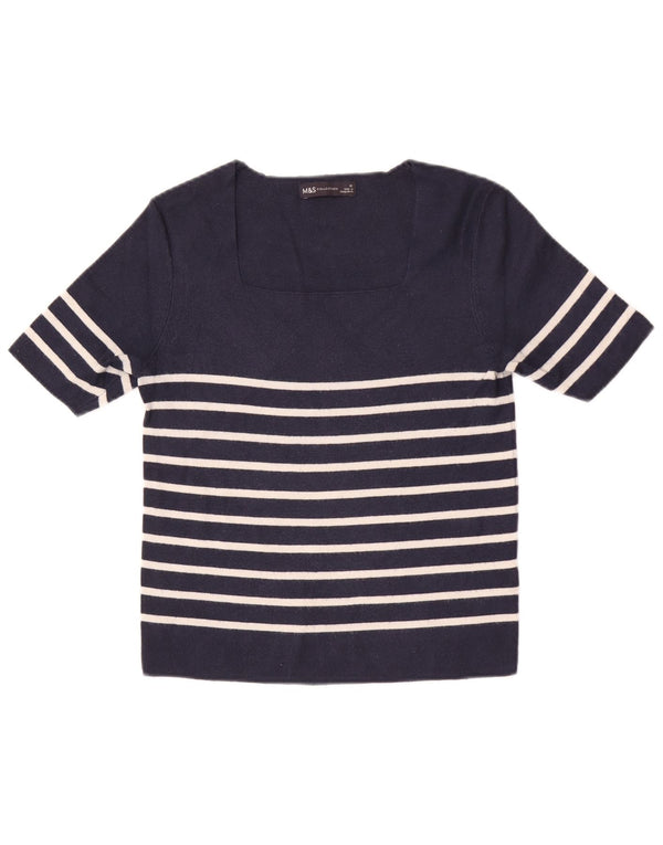 Top corto da donna Marks & Spencer UK 12 Viscosa a righe blu navy medio