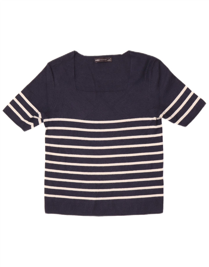 Top corto da donna Marks & Spencer UK 12 Viscosa a righe blu navy medio