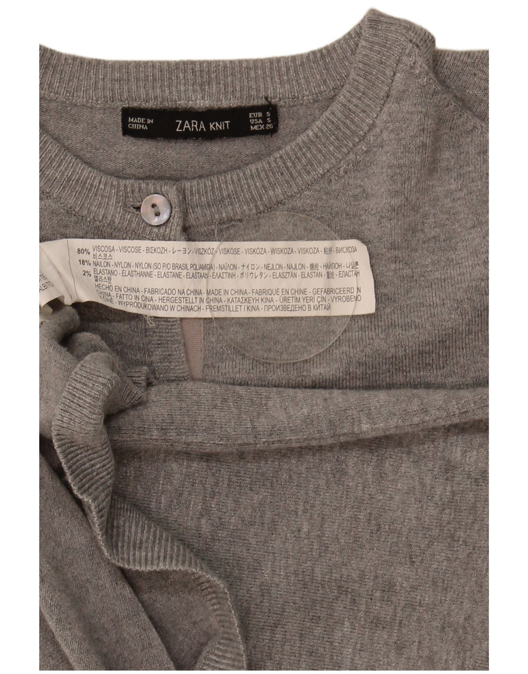 Maglione cardigan da donna Zara UK 10 piccolo in viscosa grigia