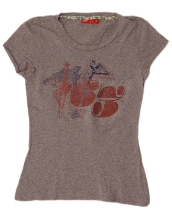 T-shirt grafica da donna Puma UK 10 piccola in cotone grigio