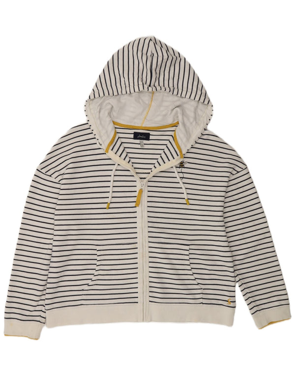 Joules Maglione con cappuccio e zip da donna UK 14 Cotone a righe grandi bianche