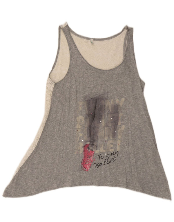 Canotta grafica asimmetrica da donna Benetton UK 10 piccolo cotone floreale grigio