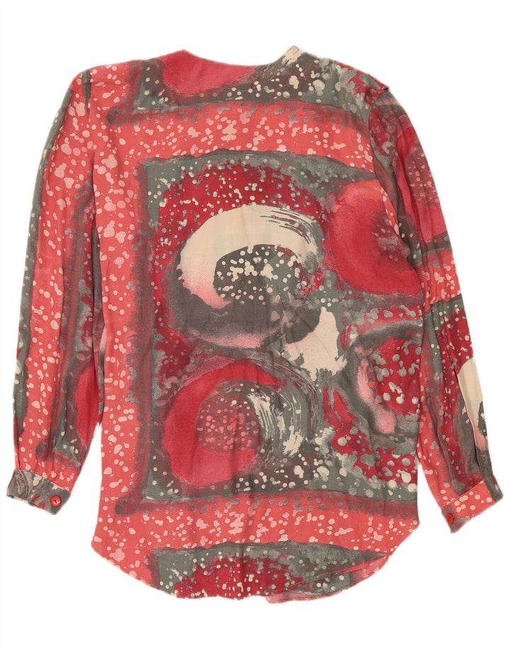 Camicetta a maniche lunghe con motivo astratto da donna vintage UK 20 2XL Rossa