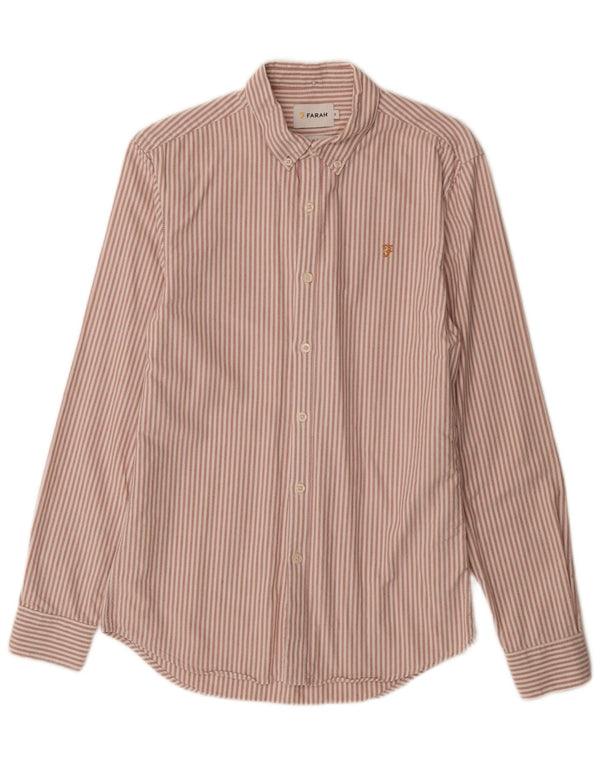FARAH Mens Slim Fit Shirt Small Pink Pinstripe Cotton