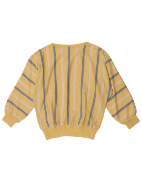 Maglione vintage da donna con scollo a barchetta UK 14 a righe gialle medie