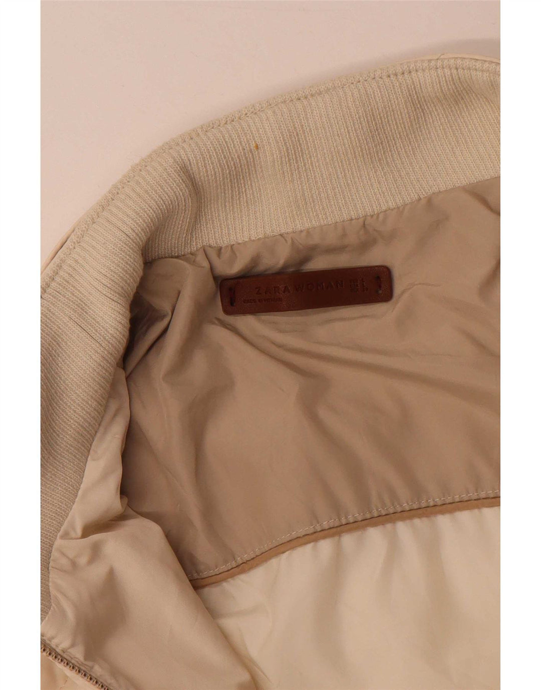 Giacca trapuntata da donna Zara UK 16 grande poliestere beige