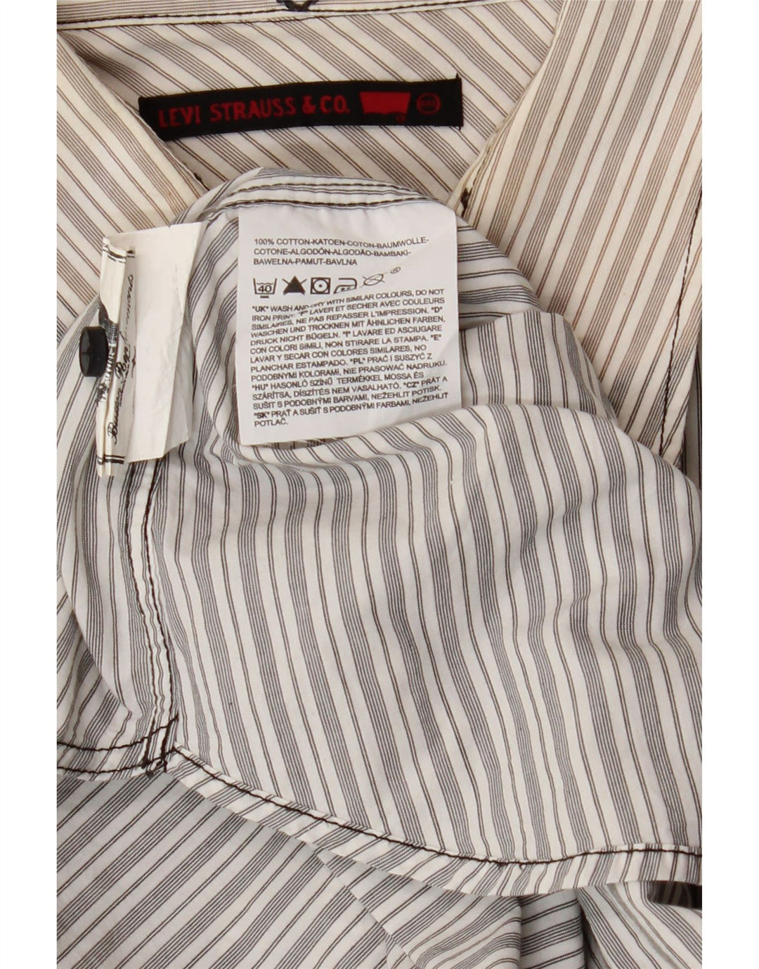 LEVI'S Mens Shirt 2XL Grey Pinstripe Cotton Vintage Levi's and Second-Hand Levi's from Messina Hembry 
