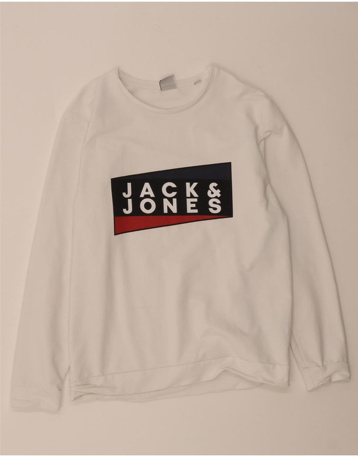 Jack & Jones Felpa grafica da uomo Maglione grande cotone bianco