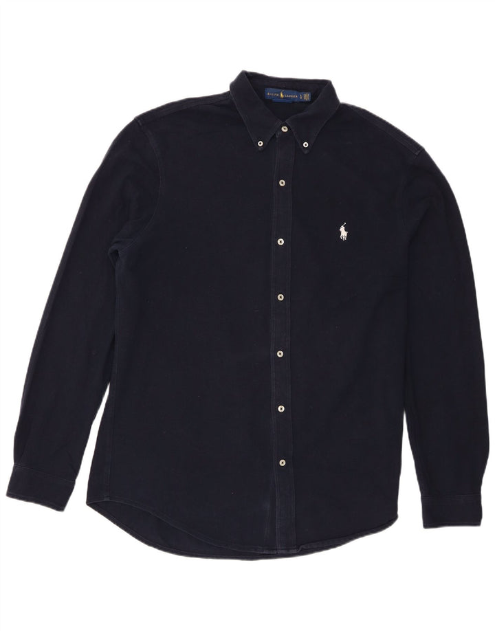 Camicia da uomo Ralph Lauren grande in cotone blu navy
