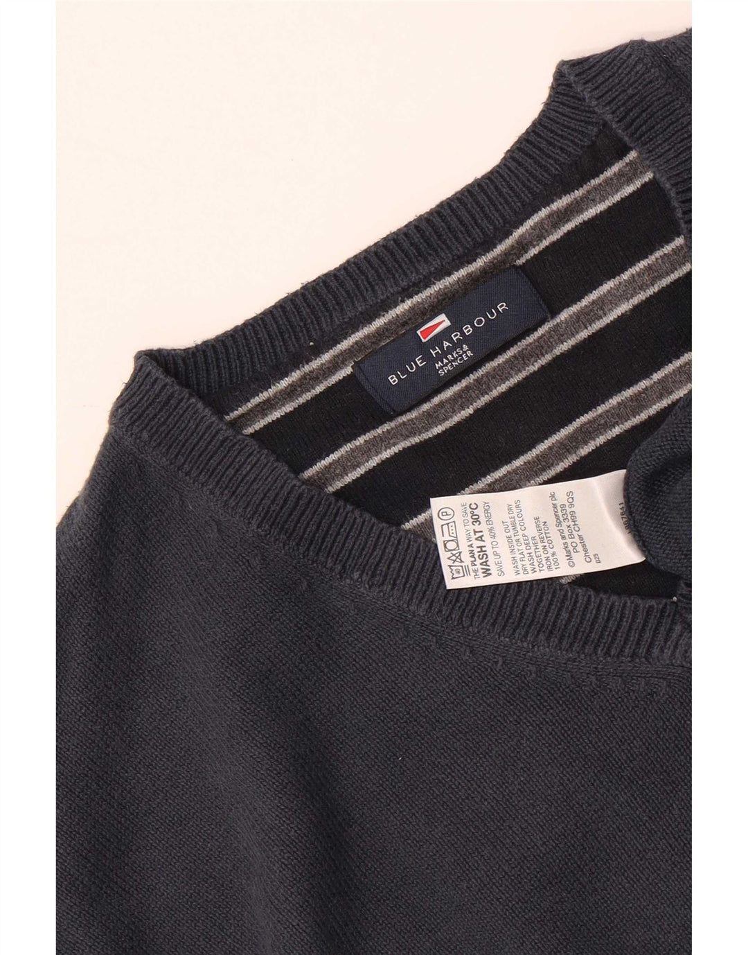 Maglione da uomo Marks & Spencer Blue Harbour con scollo a V grande blu navy