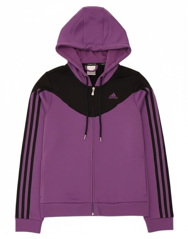 Maglione con cappuccio e zip Adidas Climalite da donna UK 10 Small Purple Colourblock