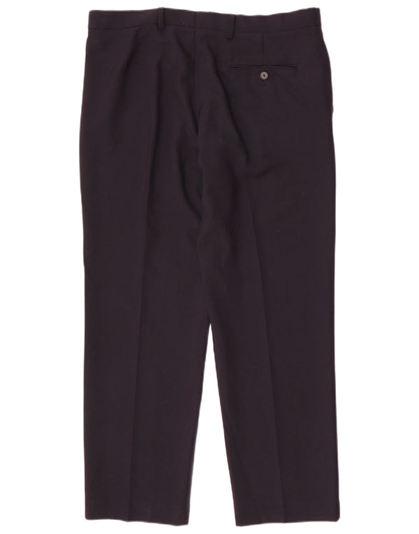Pantaloni da abito vestibilità regolare da uomo Marks & Spencer W36 L29 poliestere blu navy
