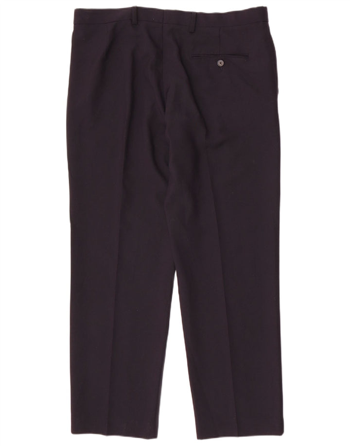 Pantaloni da abito vestibilità regolare da uomo Marks & Spencer W36 L29 poliestere blu navy