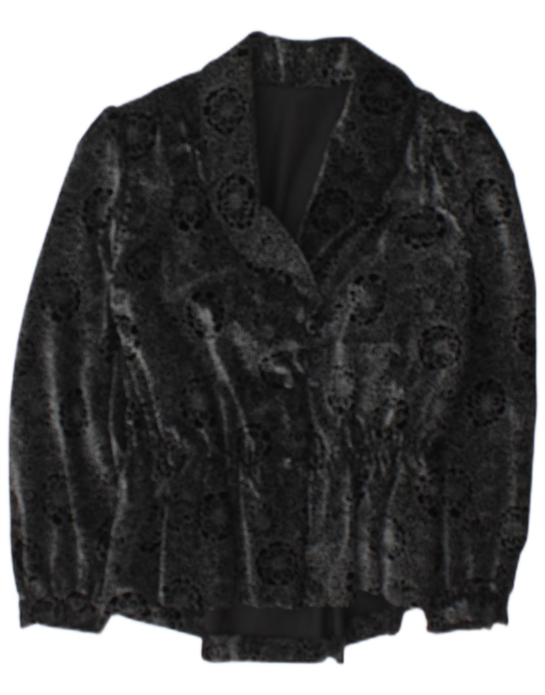 Giacca blazer vintage da donna a 2 bottoni UK 14 medio nero floreale