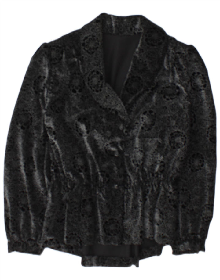 Giacca blazer vintage da donna a 2 bottoni UK 14 medio nero floreale