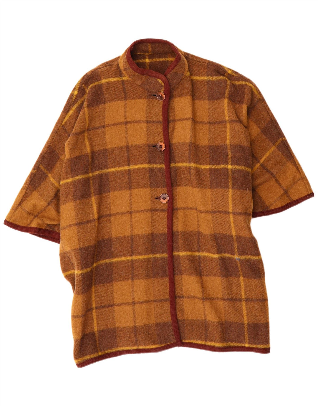 Cappotto poncho vintage da donna vestibilità ampia, scozzese marrone, taglia unica