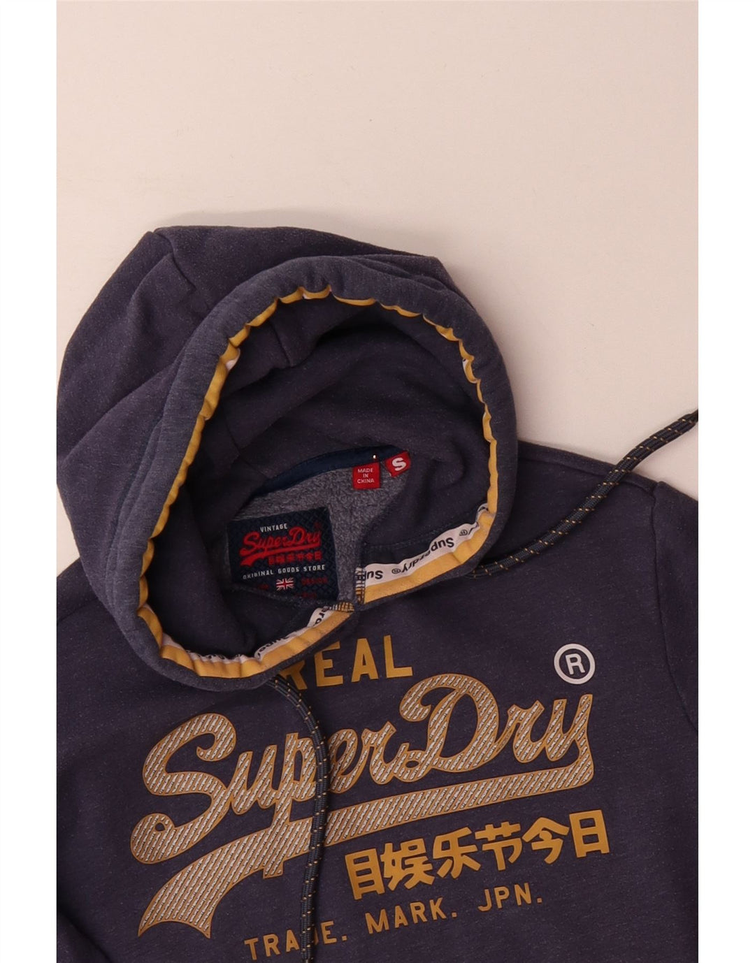 Maglione con cappuccio grafico da uomo SUPERDRY piccolo poliestere blu navy