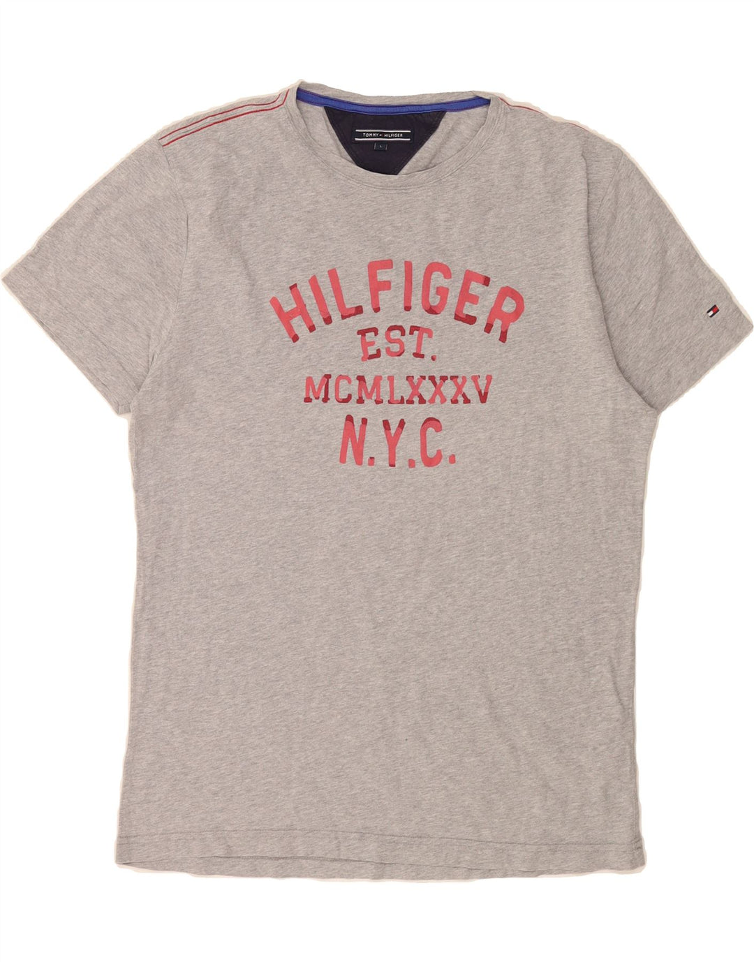 TOMMY HILFIGER Mens Graphic T-Shirt Top Large Grey Cotton Vintage Tommy Hilfiger and Second-Hand Tommy Hilfiger from Messina Hembry 