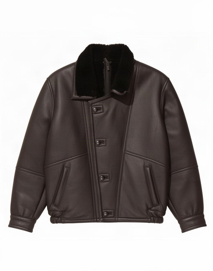 Giubbotto in shearling vintage da uomo IT 50 grande nero