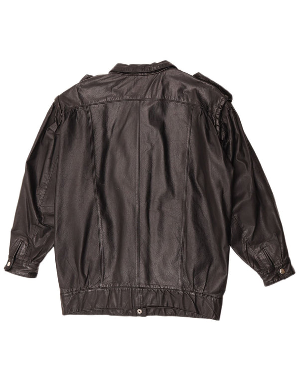 Giacca in pelle militare da donna vintage UK 12 in pelle nera media