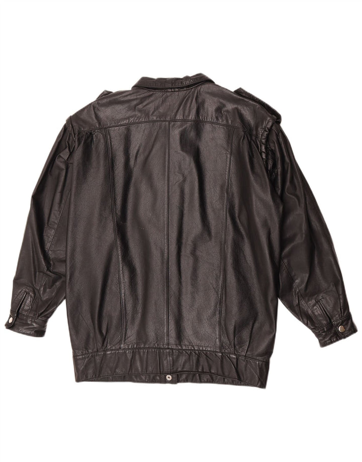 Giacca in pelle militare da donna vintage UK 12 in pelle nera media
